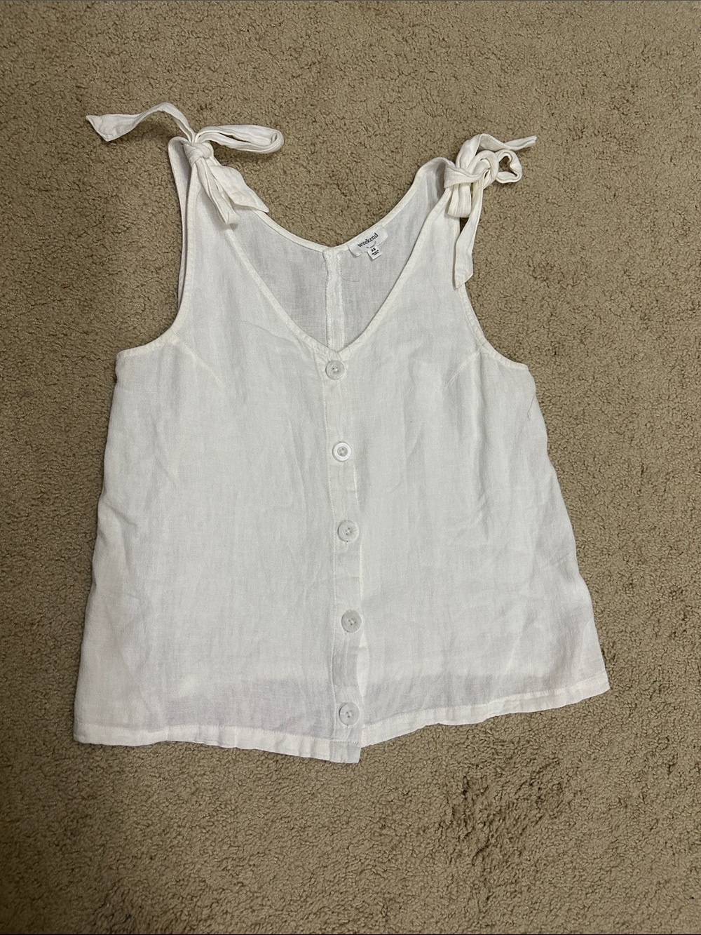 Women's White Faux Tie-Shoulder Button-Front Tank Top